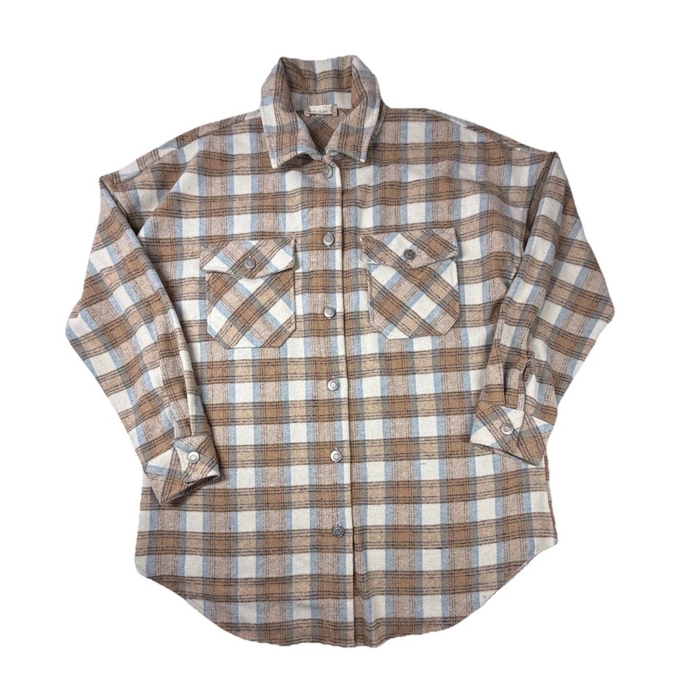 ALTAR'D STATE Womens Size M Butter Cream Plaid Button Up Flannel Shirt JACKET